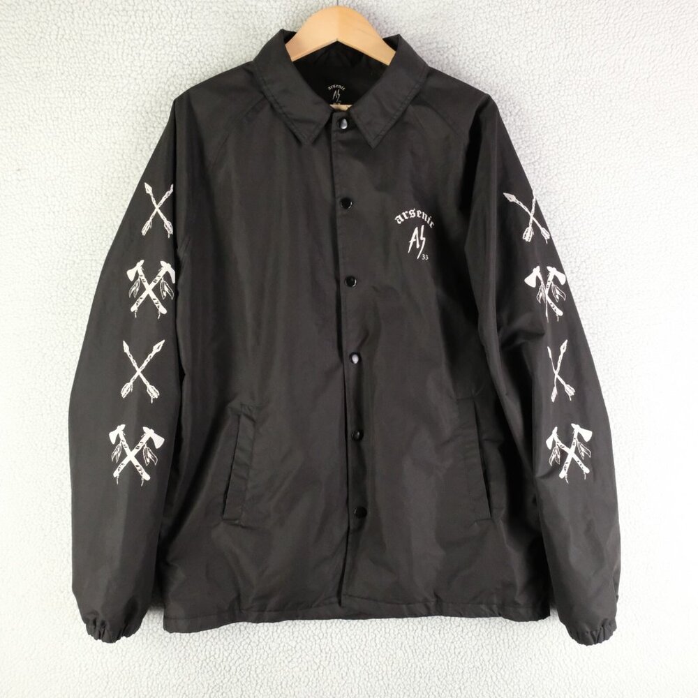 Arsenic Jacket Mens Medium Black White Native Bomber Snap Lightweight Graphic